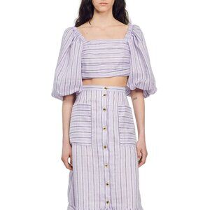 NWT Sandro Blonvilla Linen Crop Top Lilac stripe sz 4 (10US/42EU) $265